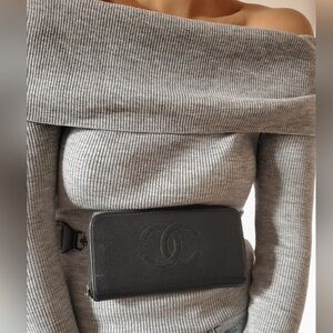 Chanel (2003-2004) Black Caviar Reworked Wallet on Strap